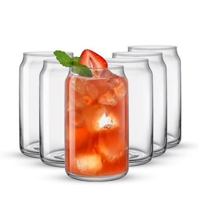 JoyJolt Classic Can Shaped Tumbler Drinking Glass Cups - 17 oz - Set of 6 Highball Drinking Glasses