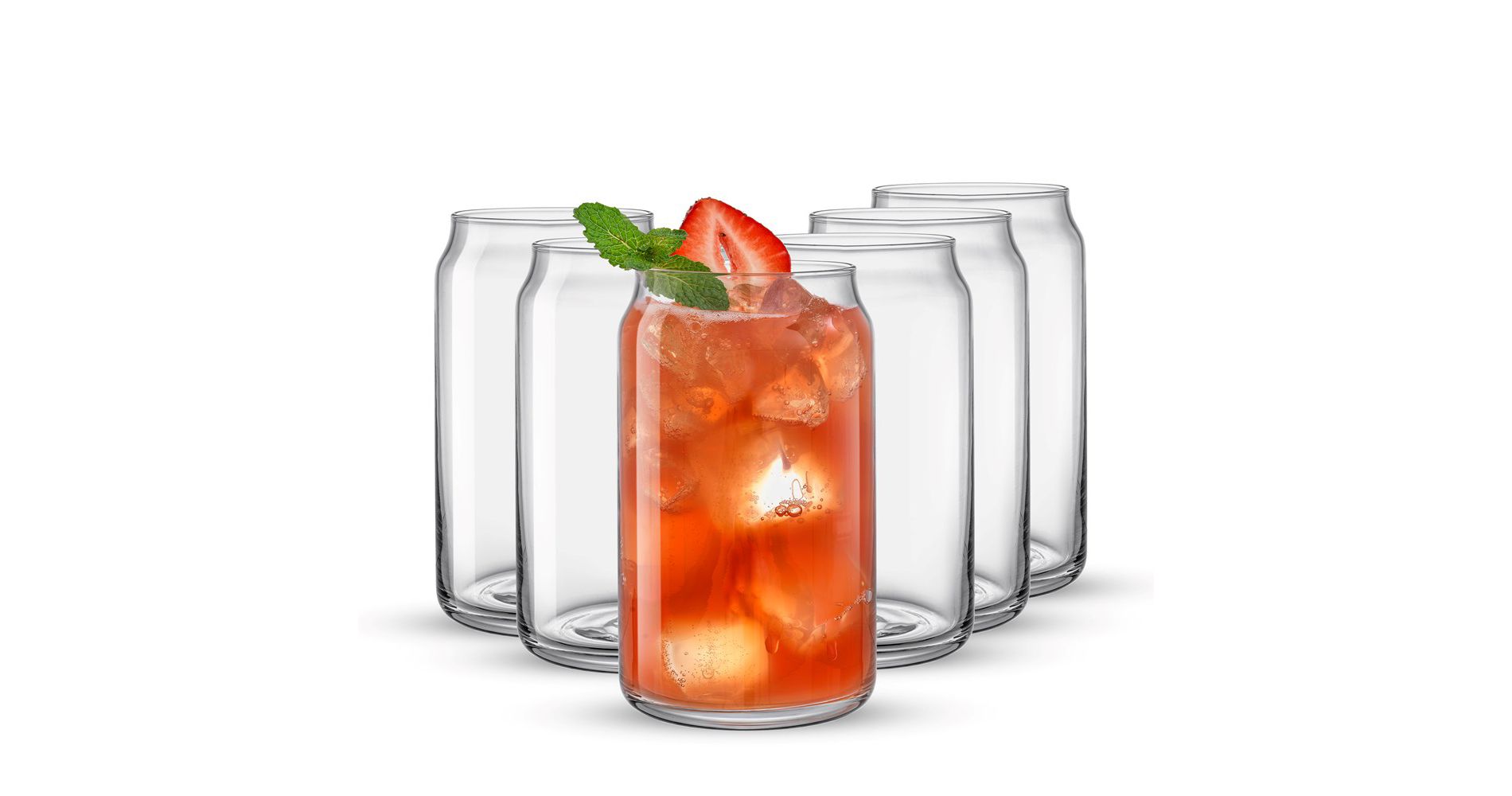 JoyJolt Classic Can Shaped Tumbler Drinking Glass Cups - 17 oz - Set of 6 Highball Drinking Glasses