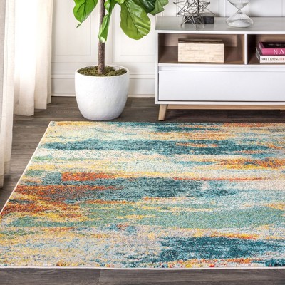 Blue and Cream Abstract Watercolor 4' x 6' Area Rug