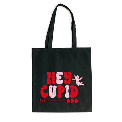 City Creek Prints Hey Cupid Pink Canvas Tote Bag - 15x16 - Black
