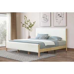 Queen/King Size Upholstered Platform Bed Frame with Headboard, White&Natural - ModernLuxe - 1 of 4