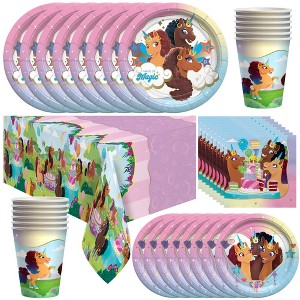 Treasures Gifted Afro Unicorn Birthday Party Supplies - Tableware Deluxe Set for 16 Guests - Plates, Cups, Tablecloth & Napkins - 1 of 4