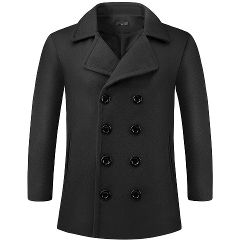 INSPIRE CHIC Men's Notched Collar Double-Breasted Formal Classic Peacoats Black Medium