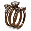 Slickblue Women’s Wedding Style Ring Set, Coffee Tone Stainless Steel with Round Center Stone, Stackable Bands, 5–10 - 4 of 4