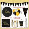 Hachikiko Black Birthday Party Decorations Gold Foil Dots Happy Birthday Party supplies Paper Plates and Napkins Cups Straws Balloons Banner Cutlery - 2 of 4