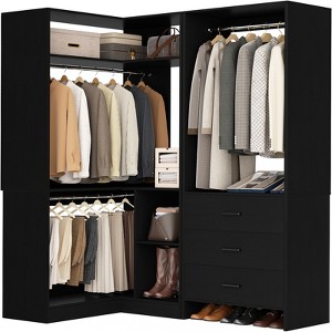 Besiost 57-In Corner Closet System Set with Wood Drawers, Freestanding Closet Organizer with Hanging Rods - 1 of 4
