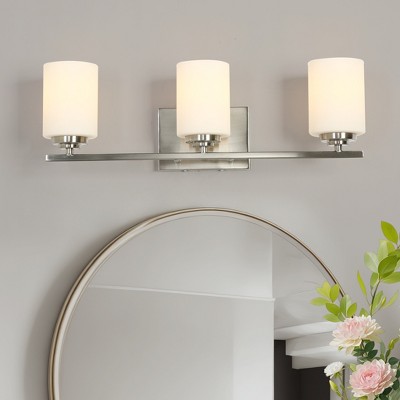 LNC Classic 23-in 3-Light Chrome with Opal Cylinder Glass Transitional Vanity Light Bar