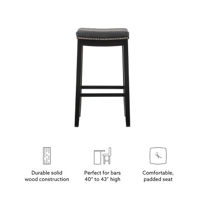 Black 32" Backless Saddle Wood Bar Stool with Faux Leather