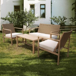 Bestier 4 Pieces Metal Patio Furniture Set, Outdoor Rattan Patio Conversation Sets with Soft Cushion for Garden, Backyard, Porch, Poolside - 1 of 4