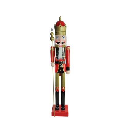 Northlight 6' Giant Commercial Size Wooden Red, Black and Gold Christmas Nutcracker King with Scepter