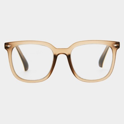 Women's Matte Plastic Square Blue Light Filtering Glasses - Universal Thread™ Tan Diopter 1