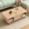 MAYEERTY 44-Inch Natural Modern Square Wooden Coffee Table - With Rattan Drawer for Living Room - 3 of 4