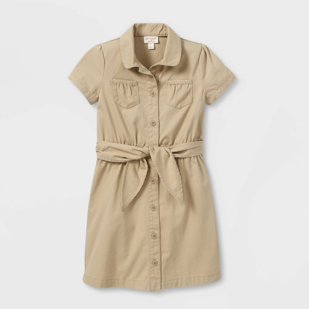 Girls' Short Sleeve Uniform Safari Dress - Cat & Jack™ Khaki 14