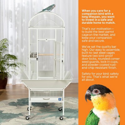 Chalk White Steel Dome Top Bird Cage with Wheels
