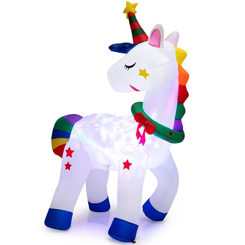Costway 6FT Tall Christmas Magic Unicorn, Inflatable Unicorn Decoration with Rainbow Tails & Christmas Wreath, 4 of 10