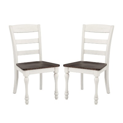 Simple Relax Set of 2 Wooden Dining Chairs with Ladder Back in White and Dark Cocoa