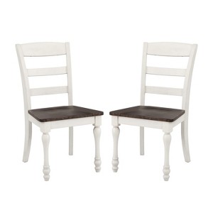 Simple Relax Set of 2 Wooden Dining Chairs with Ladder Back in White and Dark Cocoa - 1 of 4