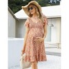Womens Maternity Dress Ruffled Shirred Dress Floral Sundress with Flutter Cap Sleeve V Neck Flowy Midi Dress Flowy Gathered Hem Dress - 2 of 4