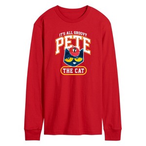 Men's - Pete the Cat - It's All Groovy Collegiate Long Sleeve Graphic T-Shirt - 1 of 3