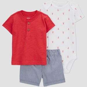 Carter's Just One You® Baby Boys' 3pc Lobster Top & Bottom Set - Red/White/Blue - 1 of 4