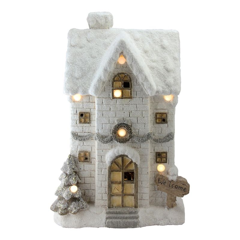 Northlight 22.5" LED Lighted Musical Snowy Brick House Christmas Decor, 1 of 4