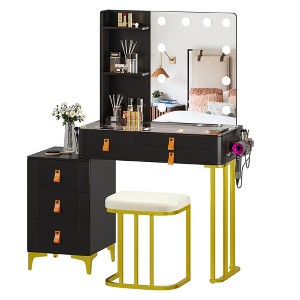 Fredees Dressing Table: Mirror, Lights, Drawers, 2 Shelves, Bedroom Vanity Set with 10 Light Bulbs, Charging Station - 1 of 4