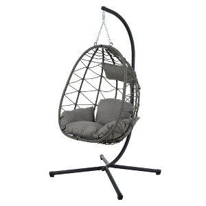 SEVOBAL Patio Swings Premium Egg Chair with Stand and All-Weather Wicker Hanging Seat for Indoor and Outdoor Use, Gray, 45.28"*24.13"*8.45" - 1 of 4