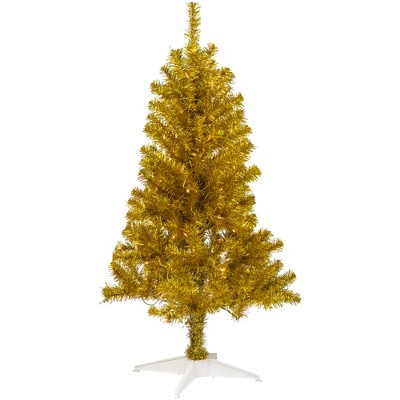 Northlight 4' Pre-lit Gold Iridescent Tinsel Slim Artificial Christmas ...