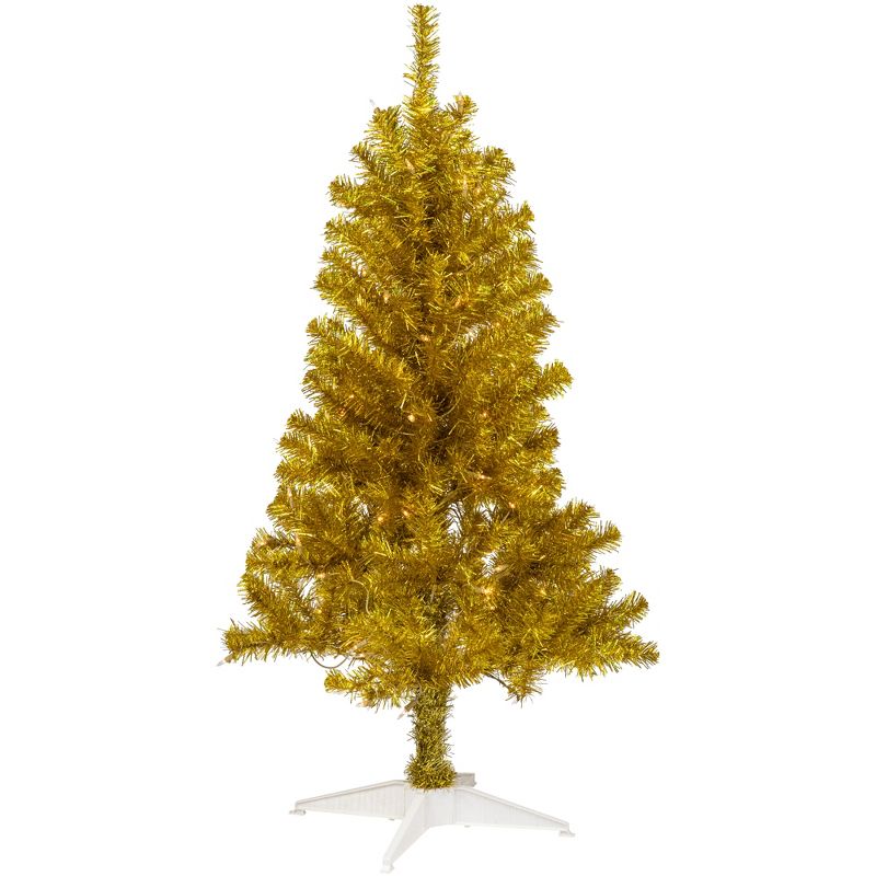 Northlight 4' Pre-Lit Gold Iridescent Tinsel Slim Artificial Christmas Tree, Clear Lights, 1 of 7