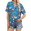 Nlife Women's Hawaiian Tropical Beach Blouses Floral Print Button Up Tee Shirts Summer Casual Tops Blue M - 2 of 4