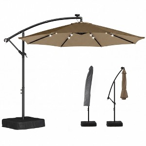 11 ft solar led lighted patio umbrella w tilt adjustment Best Choice Products 10ft Solar LED Lighted Patio Umbrella w/ Tilt Adjustment, UV-Resistant Fabric