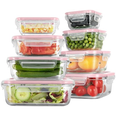 LunaLulinlk 8-Pack Glass Lunch Boxes, Food Storage Containers with Lids, Glass Lunch Boxes, Airtight Bento Boxes, Pink
