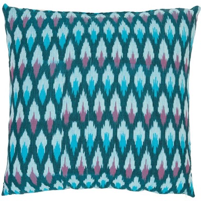 18" Blue Ikat Embroidered Cotton Throw Pillow Set