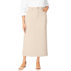 Jessica London Women's Plus Size Classic Cotton Denim Midi Skirt - 1 of 4