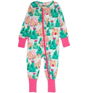 RuffleButts SoftSnooze Baby Girls Holiday Convertible Ruffle One Piece Pajama - 1 of 2