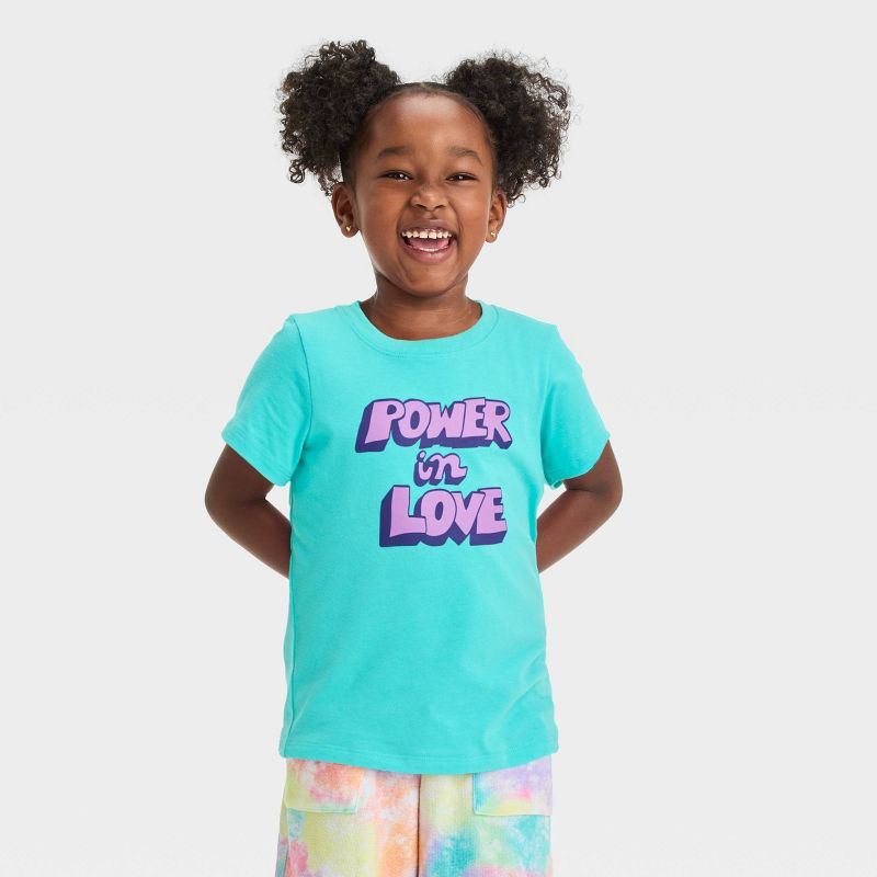 Toddler 'Power in Love' Short Sleeve T-Shirt - Cat & Jack™ Turquoise Blue, 1 of 5