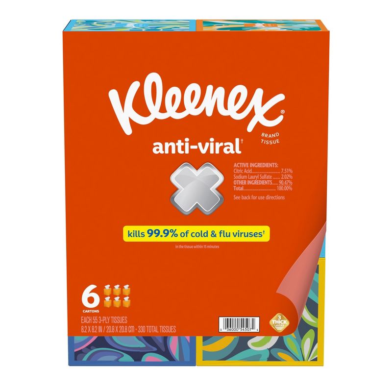 Kleenex Anti-Viral 3-Ply Facial Tissue - 55ct, 3 of 14