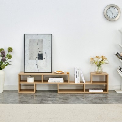 TiramisuBest 2-Piece Cube TV Stand, Free Combination L-Shaped Media Console with Open Storage Shelves for Living Room, Walnut