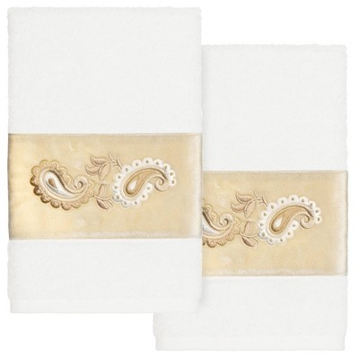 Linum Home Textiles White Colton 2 Piece Embellished Hand Towel Set