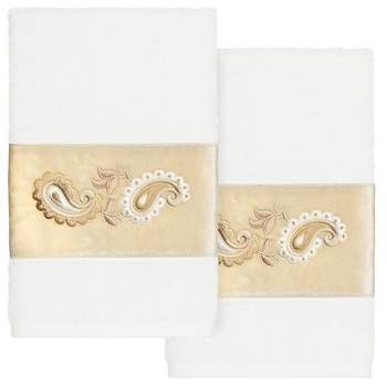 2pc Mackenzie Design Embellished Hand Towel Set White - Linum Home Textiles