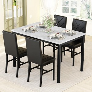 Hooseng Dining Table Set for 4,Faux Marble Small Dining Room Table Set for 4, Modern 5 Piece Dining Table Set for Kitchen and Dining, - 1 of 4