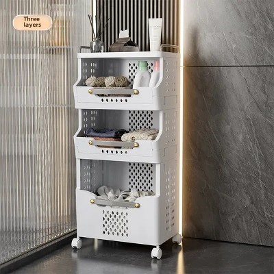 Racxily 2/3 Layer Laundry Basket Bathroom Foldable Dirty Clothes Storage Basket Wall Hanging Shelf
