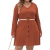 Women's Plus Size V-Neck Mini Dress A-Line Button Detail Ribbed Knit Stretch Long Sleeve Dresses - 4 of 4