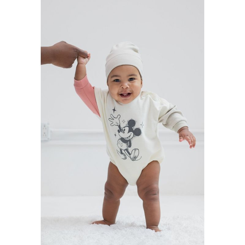 Disney Minnie Mouse Mickey Mouse Winnie the Pooh Baby French Terry Oversized Long Sleeve Bodysuit and Hat Newborn to Infant , 2 of 13