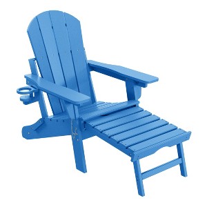WestinTrends Malibu Folding Adjustable Adirondack Chair with Retractable Ottoman and Cup Holder, Weathered Wood - 1 of 4