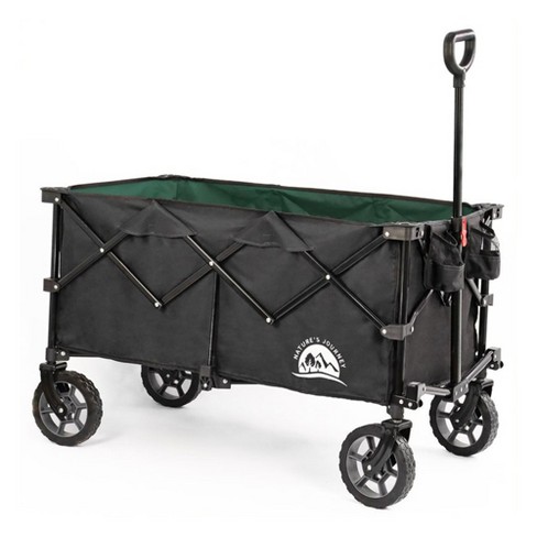 Foldable Outdoor Utility Wagon Cart with All Terrain Wheels and Canopy Red 