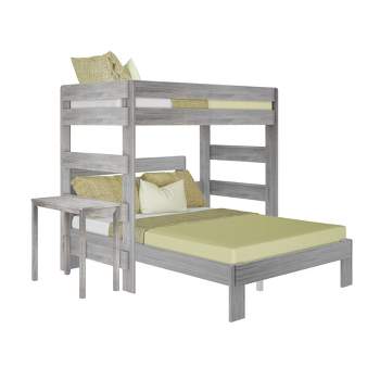 Max & Lily Farmhouse Twin over Queen L-Shaped Bunk Bed with Desk