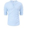 Men's Cotton Linen Shirt Henley V Neck Long Sleeve Casual Beach T Shirts - 3 of 4