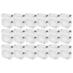 Sterilite 70 Quart Clear Plastic Stackable Storage Container Bin Box Tote with White Latching Lid Organizing Solution for Home & Classroom, 36 Pack