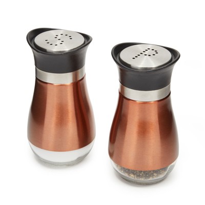 Juvale 2 Piece Set Gold Stainless Steel Salt and Pepper Shakers with Glass Bottom, Refillable